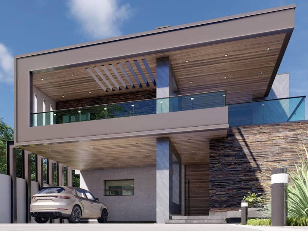 Render de diseño arquitectónico de una residencia contemporánea en Monterrey